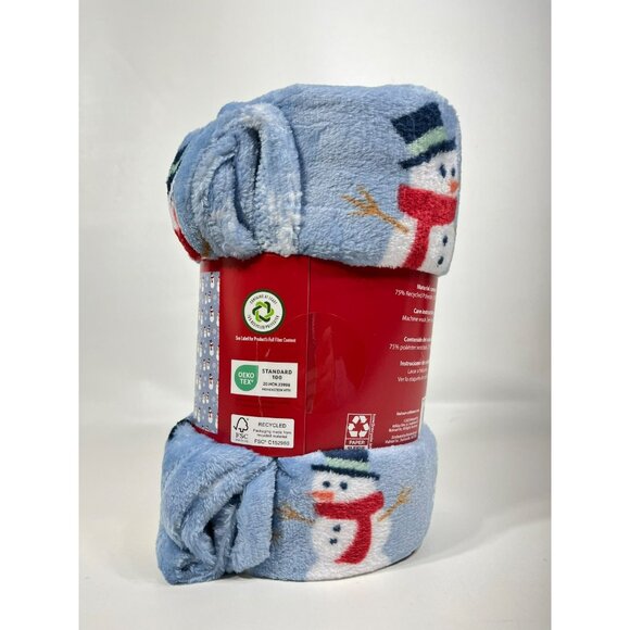 Holiday Time Snowman Velvet Plush Throw Blanket 50" x 60" - Picture 6 of 10